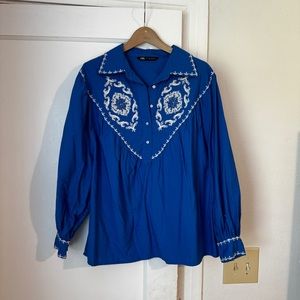 Zara Blue Embroidered Top